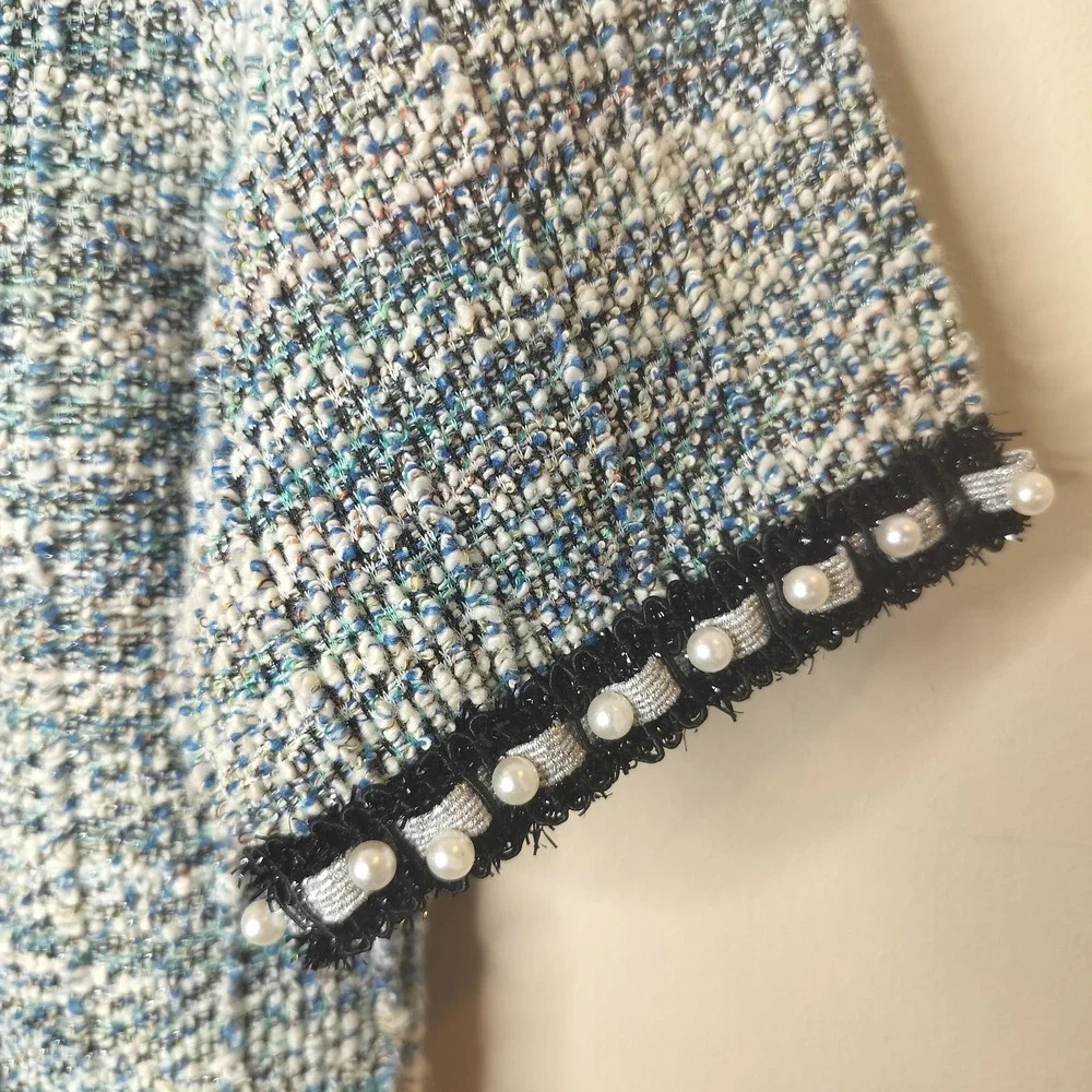 Zara Tweed‎ Textured Top Pearl Embellished Fringe